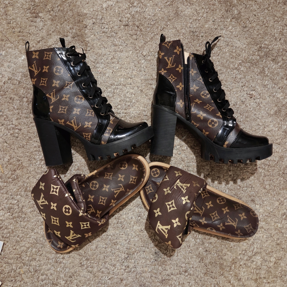 Louis Vuitton Black and Brown Heeled Boots - Picture 2 of 5